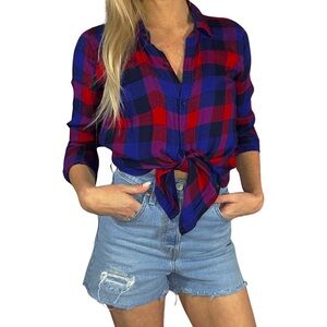 LUCKY BRAND Blue and Red Bungalow Plaid Button Down Shirt‎